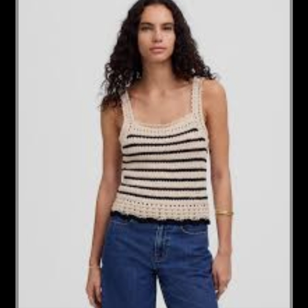 Madewell Cream and Black Crochet Tank Top